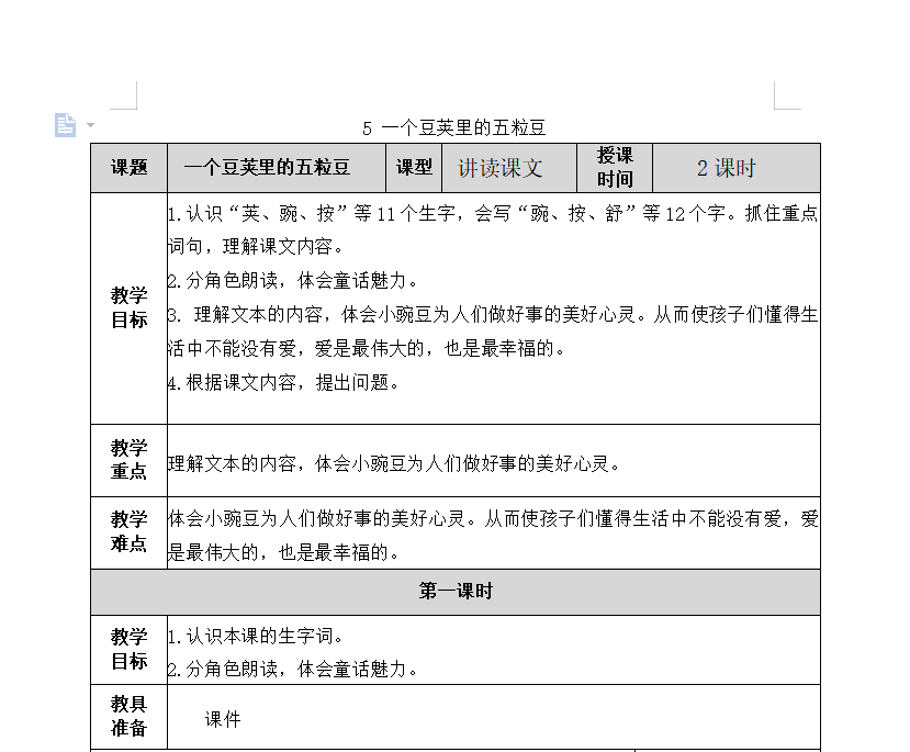 [导学教案]5 一个豆荚里的五粒豆